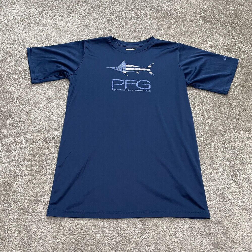 Columbia PFG Tidal Tee T-Shirt Boys XL Blue Crew Neck Short Sleeve Casual Fish